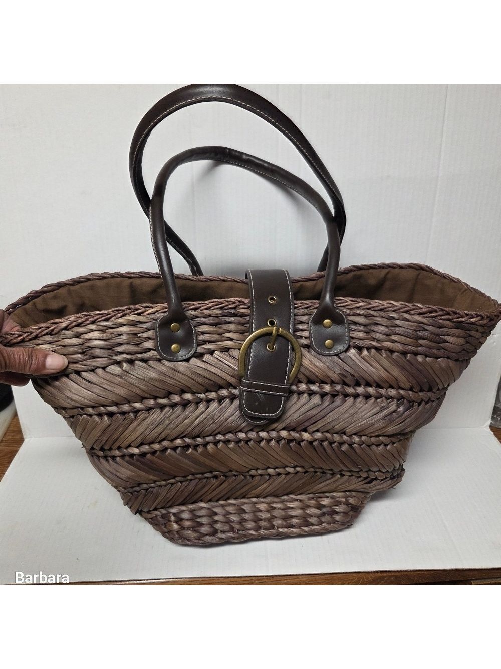 Vintage 90s Northern Reflections Chocolate Brown Corn Husk Tote Bag